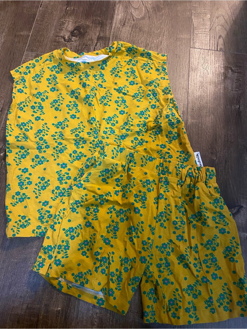 Kids Yellow Floral Set with Green Print - Matching Shorts & Top